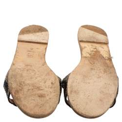 Pre Owned Carolina Herrera Multicolor Crystal Embellished CH Insignia Cutout Slide Flats Size 39