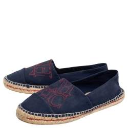 Pre Owned Carolina Herrera Navy Blue Espadrille Slip On Loafers Size 41