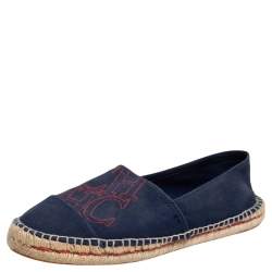 Pre Owned Carolina Herrera Navy Blue Espadrille Slip On Loafers Size 41