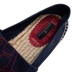 Pre Owned Carolina Herrera Navy Blue Espadrille Slip On Loafers Size 41