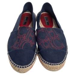 Pre Owned Carolina Herrera Navy Blue Espadrille Slip On Loafers Size 41