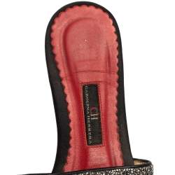 Carolina Herrera Black Leather Crystal Embellished  Slides Sandals Size 38