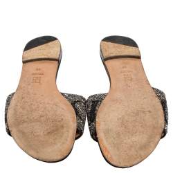 Carolina Herrera Black Leather Crystal Embellished  Slides Sandals Size 38