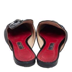 Pre Owned Carolina Herrera Black Satin  Embellished Mule Sandals Size 38