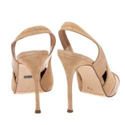 Pre Owned صندل سي إتش كارولينا هيريرا جلد لامع وسويدي بيج بحزام للكاحل مقاس 40