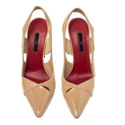 Pre Owned صندل سي إتش كارولينا هيريرا جلد لامع وسويدي بيج بحزام للكاحل مقاس 40