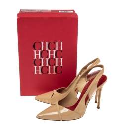 Pre Owned صندل سي إتش كارولينا هيريرا جلد لامع وسويدي بيج بحزام للكاحل مقاس 40