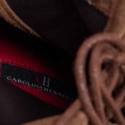 مملوكة مسبقًا Carolina Herrera Brown Suede Platform Wedge Mid Calf Lace Up Boots Size 37
