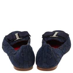 CH Carolina Herrera Blue Lace And Fabric Bow Loafers Size 38