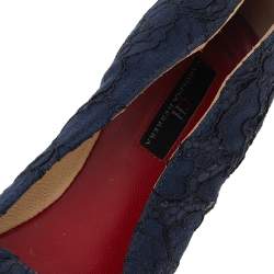 CH Carolina Herrera Blue Lace And Fabric Bow Loafers Size 38