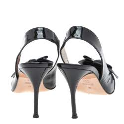 Pre Owned Carolina Herrera Black Patent Leather and Leather Bow Detail Slingback Pumps Size 38