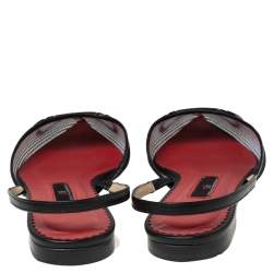 Pre Owned Carolina Herrera Black Fishnet And Mesh Logo Pointed Toe Slingback Flats Size 37