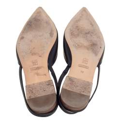 Pre Owned Carolina Herrera Dark Blue Leather Logo Flat Slingback Flat Size 38