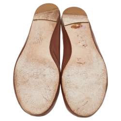 Pre Owned CH Carolina Herrera Brown Leather Logo Ballet Flats Size 39