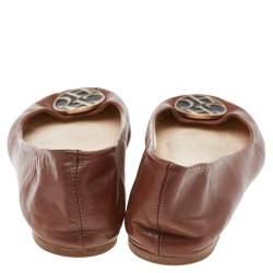 Pre Owned CH Carolina Herrera Brown Leather Logo Ballet Flats Size 39