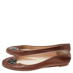 Pre Owned CH Carolina Herrera Brown Leather Logo Ballet Flats Size 39