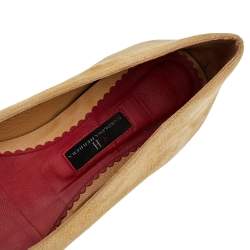 Pre Owned CH Carolina Herrera Tan Suede Logo Ballet Flats Size 39