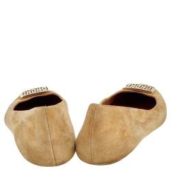Pre Owned CH Carolina Herrera Tan Suede Logo Ballet Flats Size 39