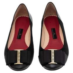 Pre Owned Carolina Herrera Black Suede And Leather Bow Ballet Flats Size 37