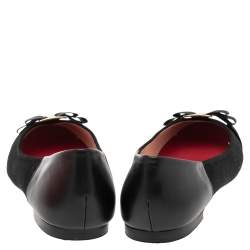Pre Owned Carolina Herrera Black Suede And Leather Bow Ballet Flats Size 37