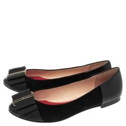 Pre Owned Carolina Herrera Black Suede And Leather Bow Ballet Flats Size 37