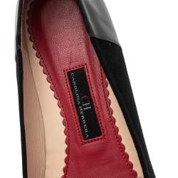 Pre Owned Carolina Herrera Black Suede And Leather Bow Ballet Flats Size 37