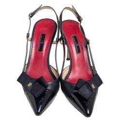 Pre Owned Carolina Herrera Black Leather Bow Detail Pointed-Toe Slingback Sandals Size 40