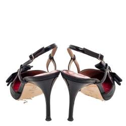 Pre Owned Carolina Herrera Black Leather Bow Detail Pointed-Toe Slingback Sandals Size 40