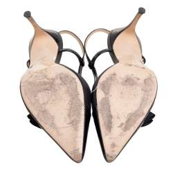 Pre Owned Carolina Herrera Black Leather Bow Detail Pointed-Toe Slingback Sandals Size 40