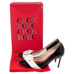 Pre Owned CH Carolina Herrera Black/White Patent And Leather Bow Pumps Size 37