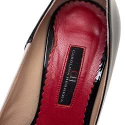 Pre Owned CH Carolina Herrera Black/White Patent And Leather Bow Pumps Size 37