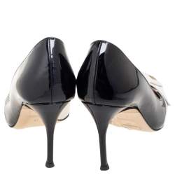 Pre Owned CH Carolina Herrera Black/White Patent And Leather Bow Pumps Size 37