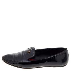 CH Carolina Herrera Black Patent Leather Smoking Loafers Size 37