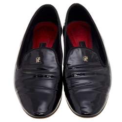 CH Carolina Herrera Black Patent Leather Smoking Loafers Size 37