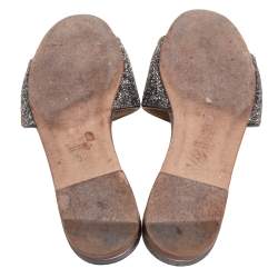 Pre Owned صندل سلايد فلات سي إتش كارولينا هيريرا جلد مزخرف كريستال أسود/رصاصي مقاس 38