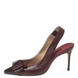مملوكة مسبقًا CH Carolina Herrera Burgundy Leather Bow Detail Pointed-Toe Slingback Sandals Size 36
