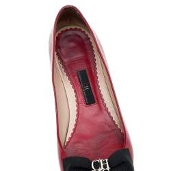 Pre Owned CH Carolina Herrera Red Patent Leather Bow Block Heel Pumps Size 38