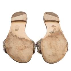 Pre Owned CH Carolina Herrera Beige Satin Bow Embellished Detail Slides Size 38