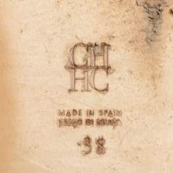 Pre Owned CH Carolina Herrera Beige Satin Bow Embellished Detail Slides Size 38