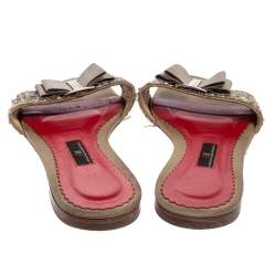 Pre Owned CH Carolina Herrera Beige Satin Bow Embellished Detail Slides Size 38