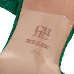 Pre Owned Carolina Herrera Green Lace And Satin Crystal Embellished Ankle Strap  Pumps Size 36