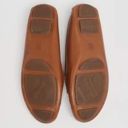 Pre Owned CH Carolina Herrera Brown Leather Logo Charm Detail Loafers Size 40