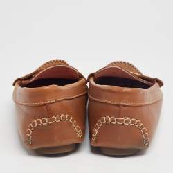 Pre Owned CH Carolina Herrera Brown Leather Logo Charm Detail Loafers Size 40