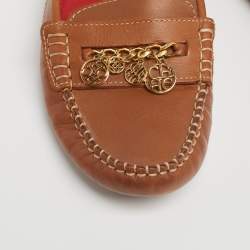 Pre Owned CH Carolina Herrera Brown Leather Logo Charm Detail Loafers Size 40