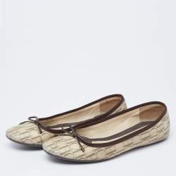 CH Carolina Herrera Cream Monogram Canvas Bow Cap Toe Ballet Flats Size 37