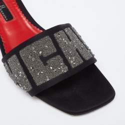 مملوكة مسبقًا CH Carolina Herrera Black Satin Embellished Glitter Slide Sandals Size 38