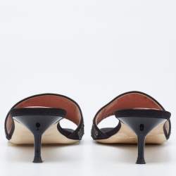 مملوكة مسبقًا CH Carolina Herrera Black Satin Embellished Glitter Slide Sandals Size 38