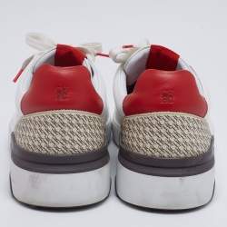 Pre Owned Carolina Herrera White Leather And Canvas Slip On Sneakers Size 41