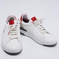 Pre Owned Carolina Herrera White Leather And Canvas Slip On Sneakers Size 41