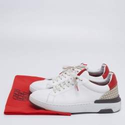 Pre Owned Carolina Herrera White Leather And Canvas Slip On Sneakers Size 41